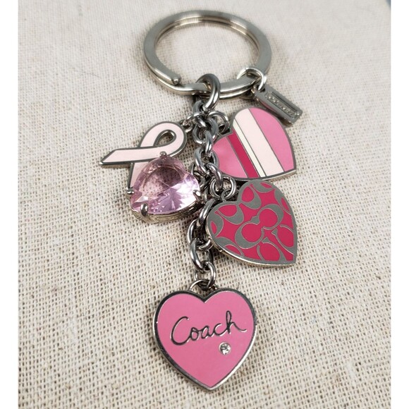Coach BCA Breast Cancer Awareness Pink Multi Mix Crystal Enamel Keychain Charms - Picture 1 of 16